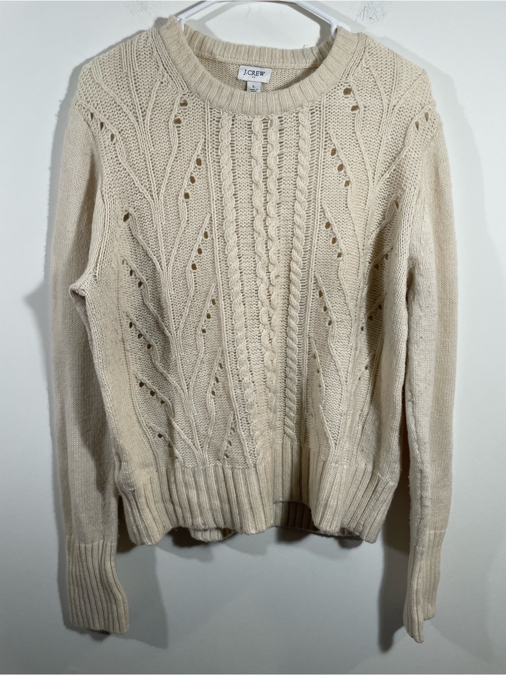 J Crew cable knit ivory unisex sweater L